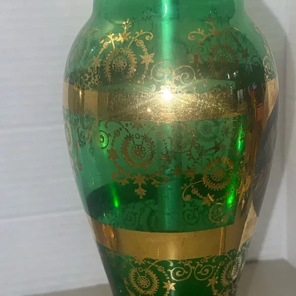 Pair of Antique Bohemian Glass Emerald Green Lamps